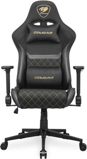 Cougar Armor One V2 F Gaming Chair, Woven Fabric Surface, 4D Folding Armrests, 155° Reclining, Piston Lift Height Adjustment, Up to 120kg Weight Support, Black / Gold | 3MA2FGLB.0001