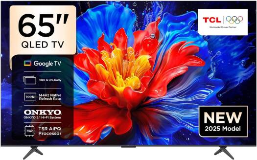 TCL P8K Smart Television, 65" QLED 4K UHD Display, HVA Panel, 144Hz Refresh Rate, AiPQ Pro Processor, 360 Spatial Surround Sound, Bionic Color Optimization Technology, Black | 65P8K