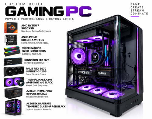 AMD Ryzen 7 9800X3D Gaming PC – RTX 5070 12GB, 32GB DDR5, 1TB NVMe