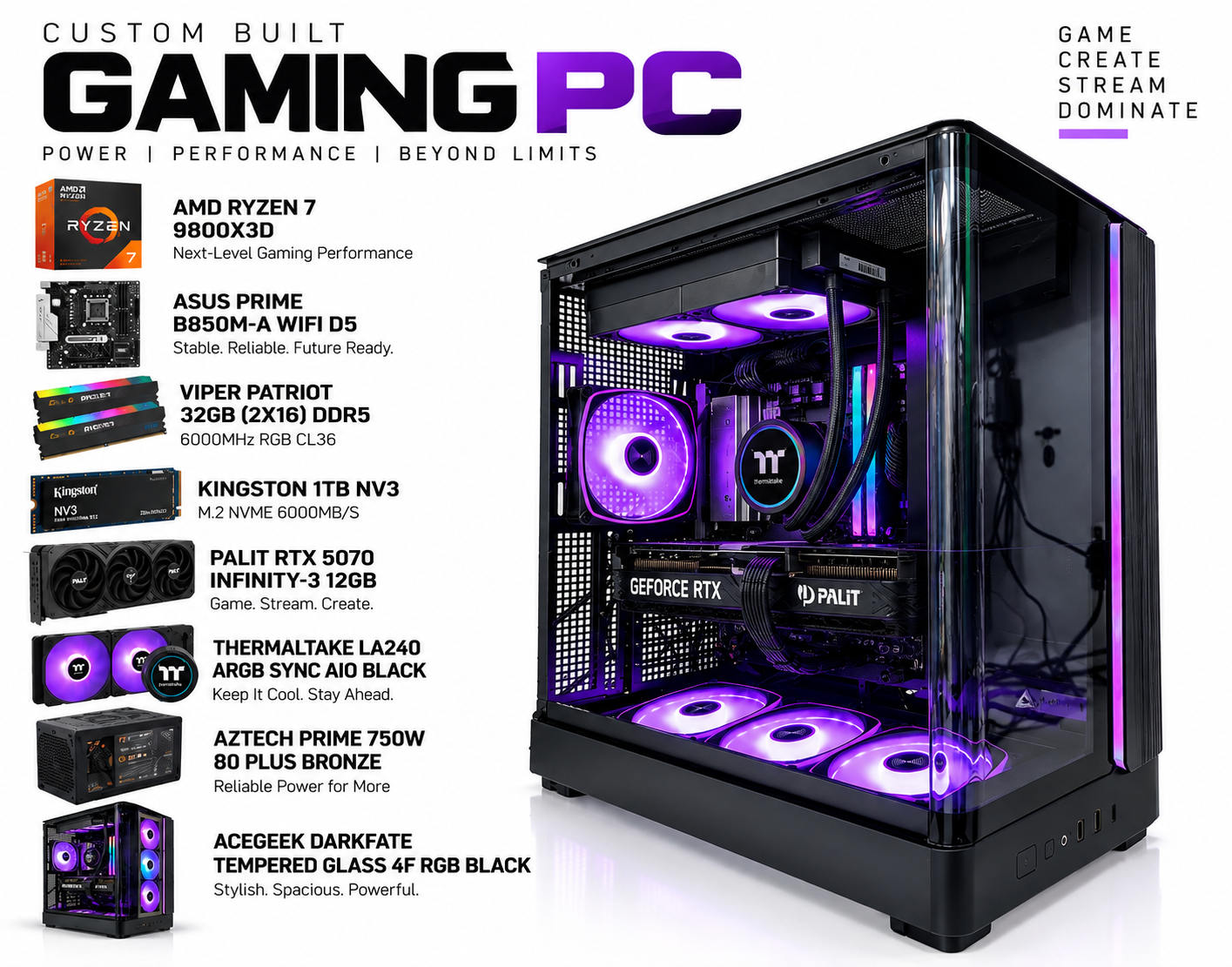 Ryzen 7 9800X3D Gaming PC RTX 5070 12GB | 32GB DDR5