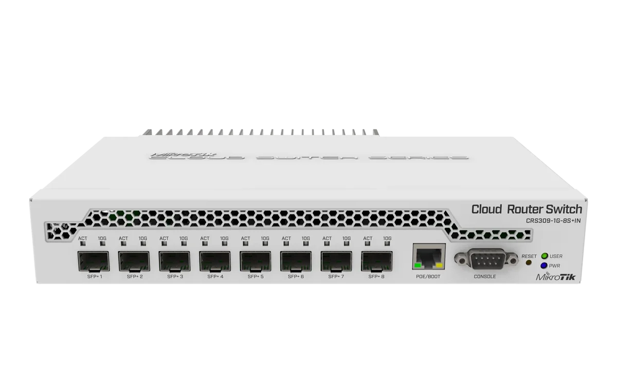 MikroTik CRS309-1G-8S+IN – Desktop switch with one Gigabit Ethernet port and eight SFP+ 10Gbps ports
