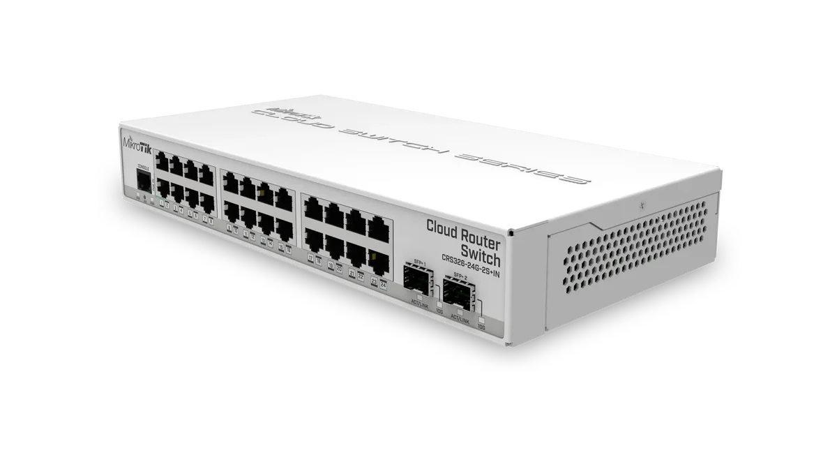MikroTik CRS326-24G-2S+IN – 24 Gigabit ports, 2 SFP+ cages and a desktop case – server room power for…