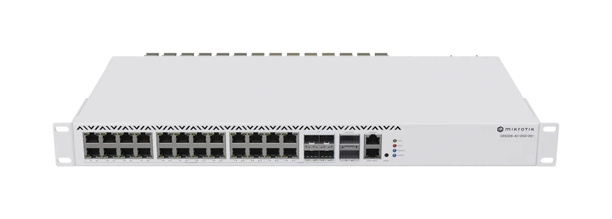 MikroTik CRS326-4C+20G+2Q+RM – Our top-of-the-line switch with incredible 2.5 Gigabit port density, 
combo…