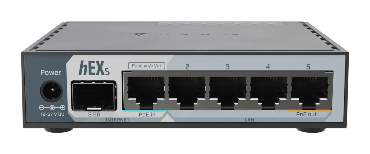 MikroTik hEX S (2025) E60iUGS – A compact, affordable wired router featuring a 2.5G SFP port, 5x Gigabit…