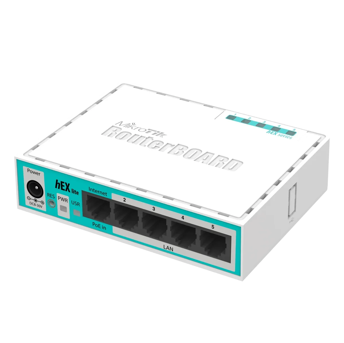 MikroTik hEX lite RB750r2 – 5x Ethernet,
Small plastic case,
850MHz CPU, 64MB RAM,
Most affordable…