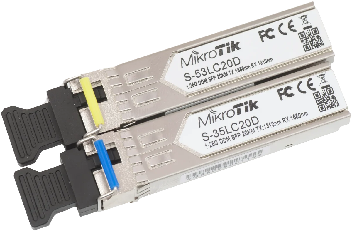MikroTik S-3553LC20D – Two SFP (1.25G) module kit,
20Km, single mode